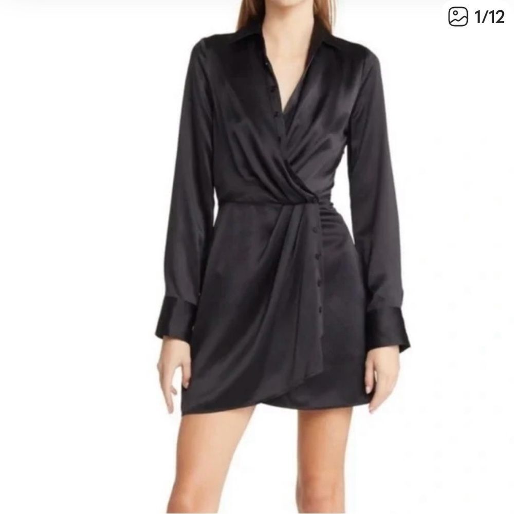 Reformation Alaine silk mini dress long sleeve black 0 faux button front capsule